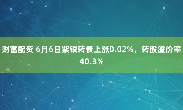 财富配资 6月6日紫银转债上涨0.02%，转股溢价率40.3%